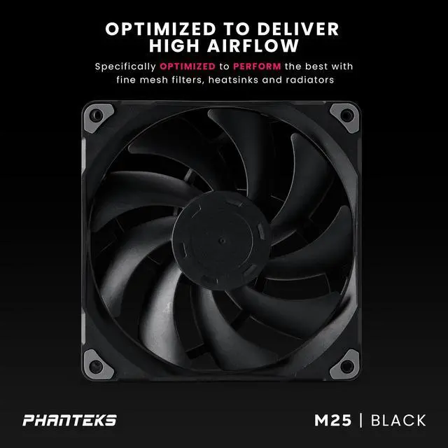 Alt view image 2 of 7 - Phanteks M25-140 fan, High-Airflow radiator performance, PWM control up to 1800RPM, Daisy-Chain cable, Black ,3 Pack