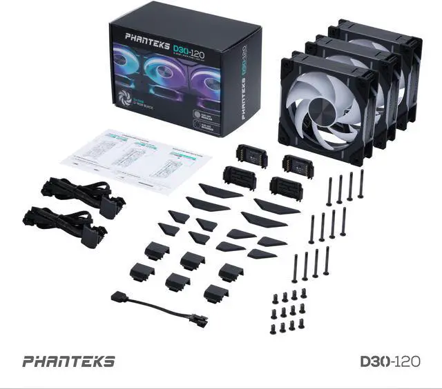 Alt view image 10 of 10 - Phanteks D30-120 D30-120, Black, 3 Pack 120mm DRGB LED (573) Case Fans