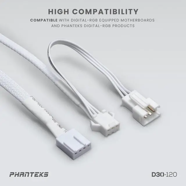 Alt view image 8 of 10 - Phanteks D30-120 DRGB PWM FAN 3Pack, Premium D-RGB Performance Fans, ARGB/DRGB lighting, Daisy-chain Fan Linking system, White, 3Pack