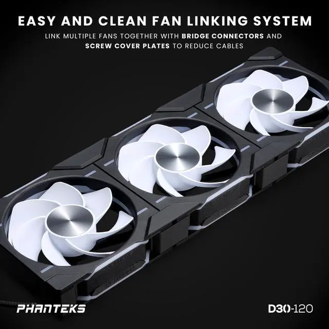 Alt view image 6 of 10 - Phanteks D30-120 DRGB PWM FAN 3Pack, Reverse Airflow Model, Premium D-RGB Performance Fans, Halos lighting Effect, ARGB/DRGB lighting, Daisy-chain Fan Linking system, Black, 3Pack