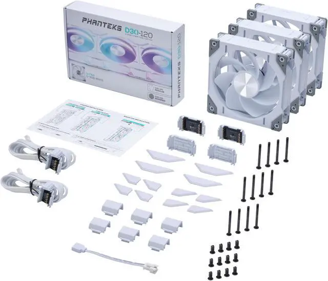 Alt view image 11 of 10 - Phanteks D30-120 DRGB PWM FAN 3Pack, Reverse Airflow Model,Premium D-RGB Performance Fans, ARGB/DRGB lighting, Daisy-chain Fan Linking system, White, 3Pack