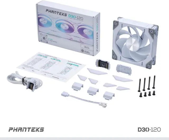 Alt view image 11 of 10 - Phanteks D30-120 DRGB PWM FAN, Reverse Airflow Model, Premium D-RGB Performance Fan, ARGB/DRGB lighting, Daisy-chain Fan Linking system, White