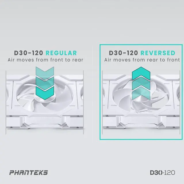 Alt view image 8 of 10 - Phanteks D30-120 DRGB PWM FAN, Reverse Airflow Model, Premium D-RGB Performance Fan, ARGB/DRGB lighting, Daisy-chain Fan Linking system, White