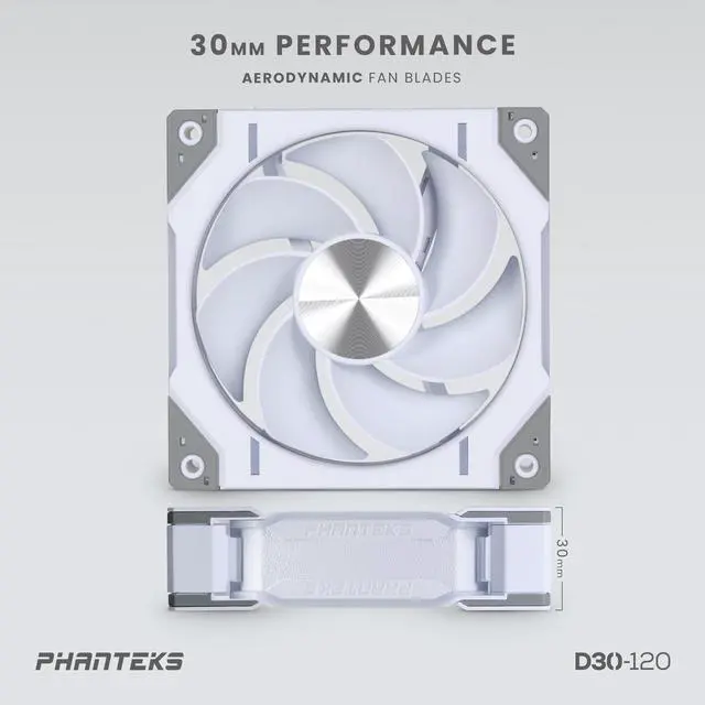 Alt view image 5 of 10 - Phanteks D30-120 DRGB PWM FAN, Reverse Airflow Model, Premium D-RGB Performance Fan, ARGB/DRGB lighting, Daisy-chain Fan Linking system, White