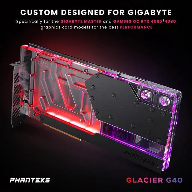 Alt view image 2 of 6 - Phanteks Glacier G4090 GIGABYTE for GIGABYTE AORUS MASTER / GAMING RTX 4090, Nickel-Plated copper block, Acrylic, Aluminum Cover plate, Digital-RGB, Black