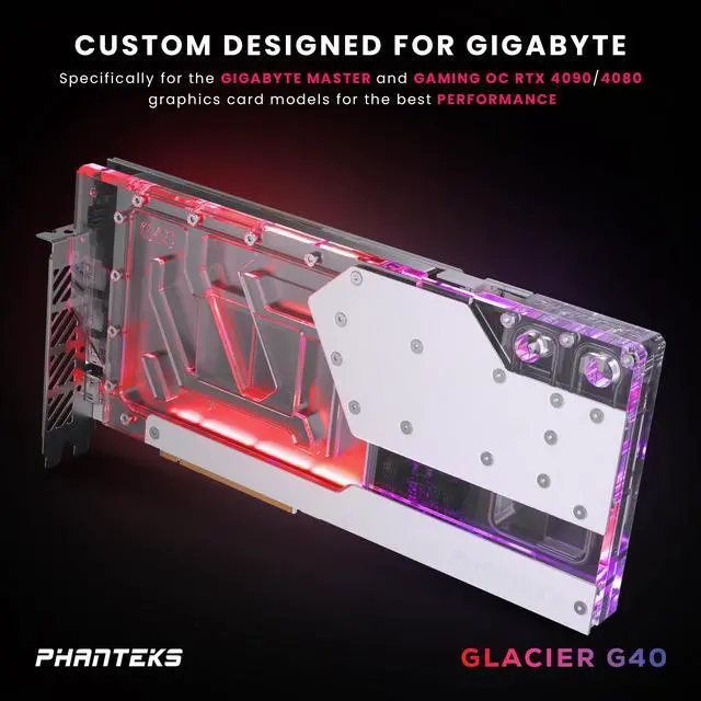 Alt view image 2 of 6 - Phanteks Glacier G4090 GIGABYTE for GIGABYTE AORUS MASTER/ GAMING RTX 4090, Nickel-Plated copper block, Acrylic, Aluminum Cover plate, Digital-RGB, Chrome