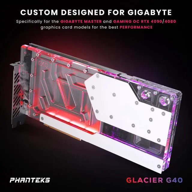 Alt view image 2 of 6 - Phanteks Glacier G4090 GIGABYTE for GIGABYTE AORUS MASTER / GAMING RTX 4090, Nickel-Plated copper block, Acrylic, Aluminum Cover plate, Digital-RGB, Matte White