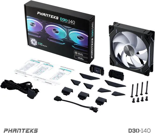 Alt view image 10 of 9 - Phanteks D30-140 DRGB PWM FAN, Premium D-RGB Performance Fan, ARGB/DRGB lighting, Daisy-chain Fan Linking system, Black