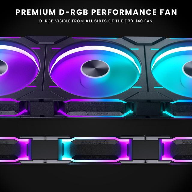 Alt view image 5 of 9 - Phanteks D30-140 DRGB PWM FAN 3Pack, Premium D-RGB Performance Fans, ARGB/DRGB lighting, Daisy-chain Fan Linking system, Black, 3Pack