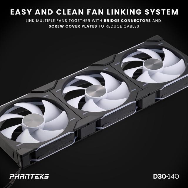 Alt view image 6 of 9 - Phanteks D30-140 DRGB PWM FAN 3Pack, Premium D-RGB Performance Fans, ARGB/DRGB lighting, Daisy-chain Fan Linking system, Black, 3Pack