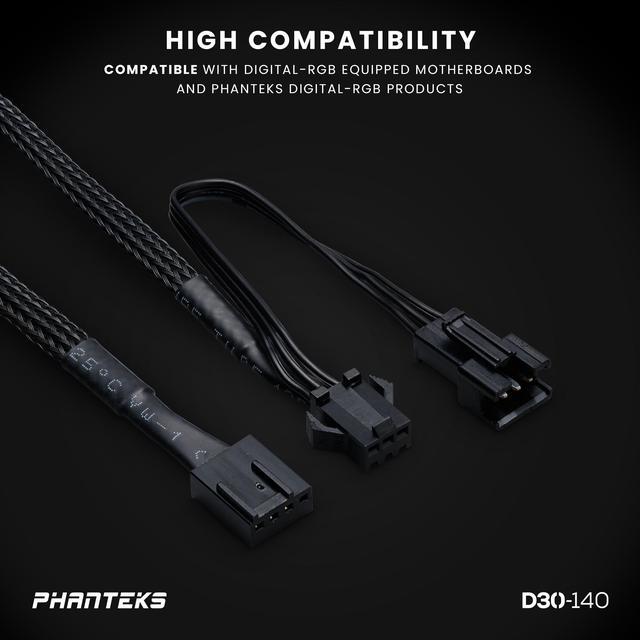 Alt view image 8 of 9 - Phanteks D30-140 DRGB PWM FAN 3Pack, Premium D-RGB Performance Fans, ARGB/DRGB lighting, Daisy-chain Fan Linking system, Black, 3Pack