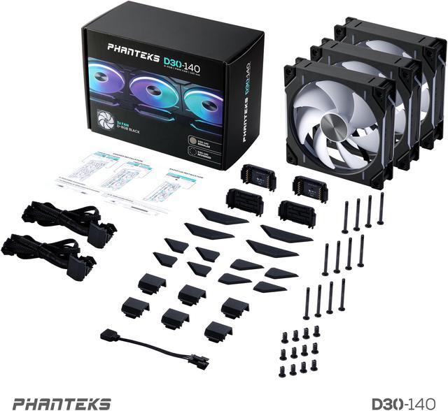 Alt view image 10 of 9 - Phanteks D30-140 DRGB PWM FAN 3Pack, Premium D-RGB Performance Fans, ARGB/DRGB lighting, Daisy-chain Fan Linking system, Black, 3Pack