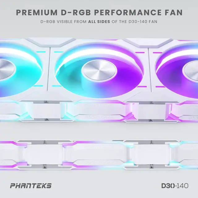 Alt view image 5 of 9 - Phanteks D30-140 DRGB PWM FAN 3Pack, Premium D-RGB Performance Fans, ARGB/DRGB lighting, Daisy-chain Fan Linking system, White, 3Pack