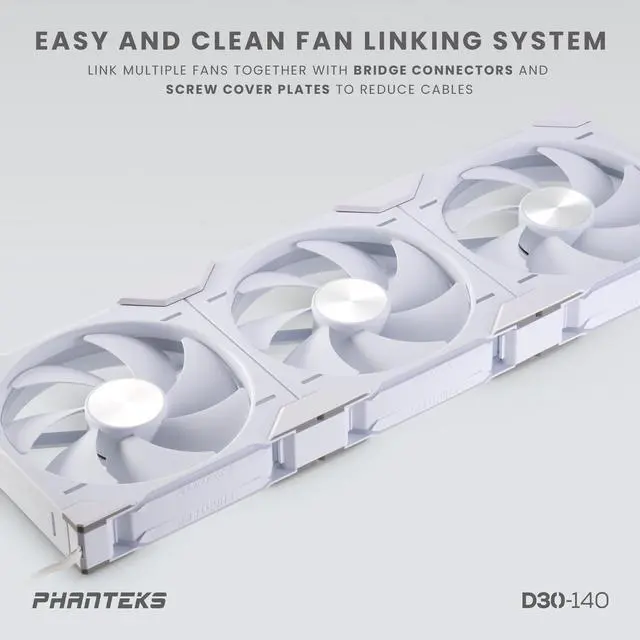 Alt view image 6 of 9 - Phanteks D30-140 DRGB PWM FAN 3Pack, Premium D-RGB Performance Fans, ARGB/DRGB lighting, Daisy-chain Fan Linking system, White, 3Pack