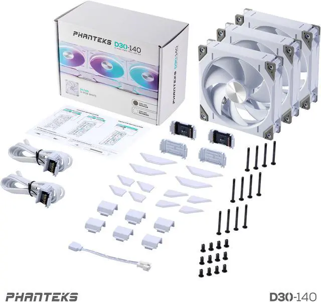 Alt view image 10 of 9 - Phanteks D30-140 DRGB PWM FAN 3Pack, Premium D-RGB Performance Fans, ARGB/DRGB lighting, Daisy-chain Fan Linking system, White, 3Pack