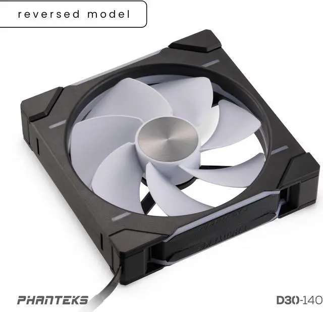 Alt view image 3 of 9 - Phanteks D30-140 DRGB PWM Fan, Reverse Airflow Model, Premium D-RGB Performance Fan, ARGB/DRGB lighting, Daisy-chain Fan Linking system, Black