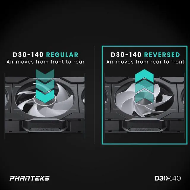 Alt view image 4 of 9 - Phanteks D30-140 DRGB PWM Fan, Reverse Airflow Model, Premium D-RGB Performance Fan, ARGB/DRGB lighting, Daisy-chain Fan Linking system, Black