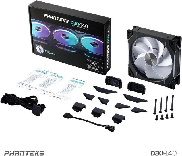 Alt view image 10 of 9 - Phanteks D30-140 DRGB PWM Fan, Reverse Airflow Model, Premium D-RGB Performance Fan, ARGB/DRGB lighting, Daisy-chain Fan Linking system, Black