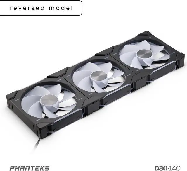 Alt view image 3 of 8 - Phanteks D30-140 DRGB PWM FAN 3Pack, Reverse Airflow Model, Premium D-RGB Performance Fans, Halos lighting Effect, ARGB/DRGB lighting, Daisy-chain Fan Linking system, Black, 3Pack