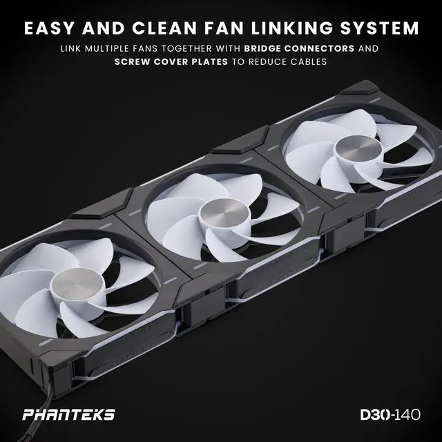 Alt view image 6 of 8 - Phanteks D30-140 DRGB PWM FAN 3Pack, Reverse Airflow Model, Premium D-RGB Performance Fans, Halos lighting Effect, ARGB/DRGB lighting, Daisy-chain Fan Linking system, Black, 3Pack