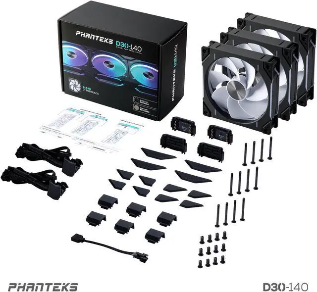 Alt view image 9 of 8 - Phanteks D30-140 DRGB PWM FAN 3Pack, Reverse Airflow Model, Premium D-RGB Performance Fans, Halos lighting Effect, ARGB/DRGB lighting, Daisy-chain Fan Linking system, Black, 3Pack