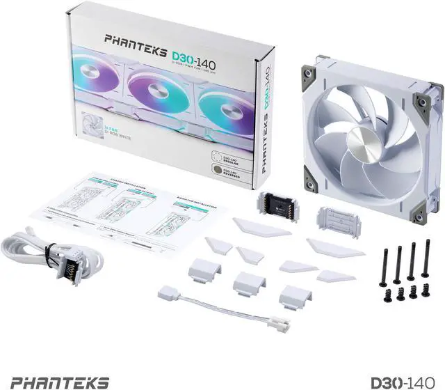 Alt view image 9 of 9 - Phanteks D30-140 DRGB PWM FAN, Reverse Airflow Model, Premium D-RGB Performance Fan, ARGB/DRGB lighting, Daisy-chain Fan Linking system, White