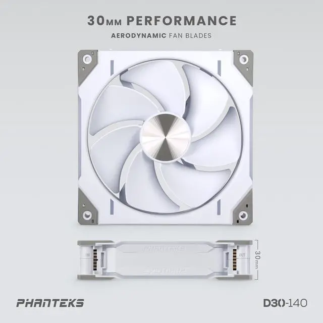Alt view image 6 of 8 - Phanteks D30-140 DRGB PWM FAN 3Pack, Reverse Airflow Model,Premium D-RGB Performance Fans, ARGB/DRGB lighting, Daisy-chain Fan Linking system, White, 3Pack