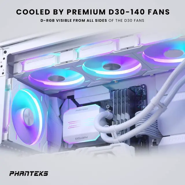 Alt view image 3 of 7 - Phanteks Glacier One 420D30 Premium D/A-RGB AIO Liquid CPU Cooler, D/A-RGB Pump Cap Design, 3x D30 140mm PWM D-RGB Fans, Supports Intel LGA 1851/1700, AMD AM5/AM4, White