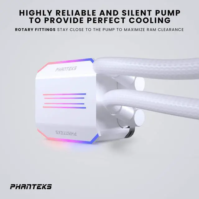 Alt view image 5 of 7 - Phanteks Glacier One 420D30 Premium D/A-RGB AIO Liquid CPU Cooler, D/A-RGB Pump Cap Design, 3x D30 140mm PWM D-RGB Fans, Supports Intel LGA 1851/1700, AMD AM5/AM4, White