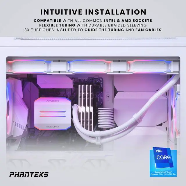 Alt view image 4 of 7 - Phanteks Glacier One 420D30 Premium D/A-RGB AIO Liquid CPU Cooler, D/A-RGB Pump Cap Design, 3x D30 140mm PWM D-RGB Fans, Supports Intel LGA 1851/1700, AMD AM5/AM4, White