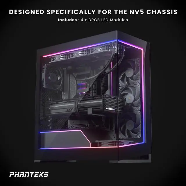 Alt view image 2 of 5 - Phanteks NV5 Premium DRGB Kit, 3x D/A-RGB LED modules for NV5 outer frame, 1x D/A-RGB Motherboard cable cover, 1x D/A-RGB Power hub included, Black
