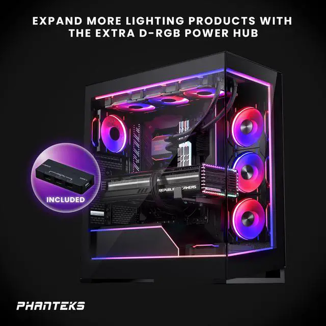 Alt view image 3 of 5 - Phanteks NV5 Premium DRGB Kit, 3x D/A-RGB LED modules for NV5 outer frame, 1x D/A-RGB Motherboard cable cover, 1x D/A-RGB Power hub included, Black
