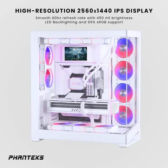Alt view image 3 of 4 - Phanteks 5.5" Hi-Res Universal LCD Display, Magnetic Mounting, 60hz refresh rate, 2160x1440 IPS Panel with LED backlighting, 99% sRGB support, Plug and Play, HDMI, White
