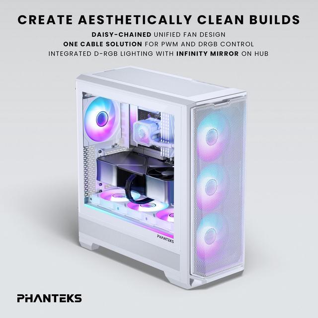 Alt view image 9 of 8 - Phanteks M25-140 Gen2, 140mm ARGB High Performance Cooling Fans, Daisy-chain Unified Fan Frame, Infinity Mirror hub, single cable connection, White