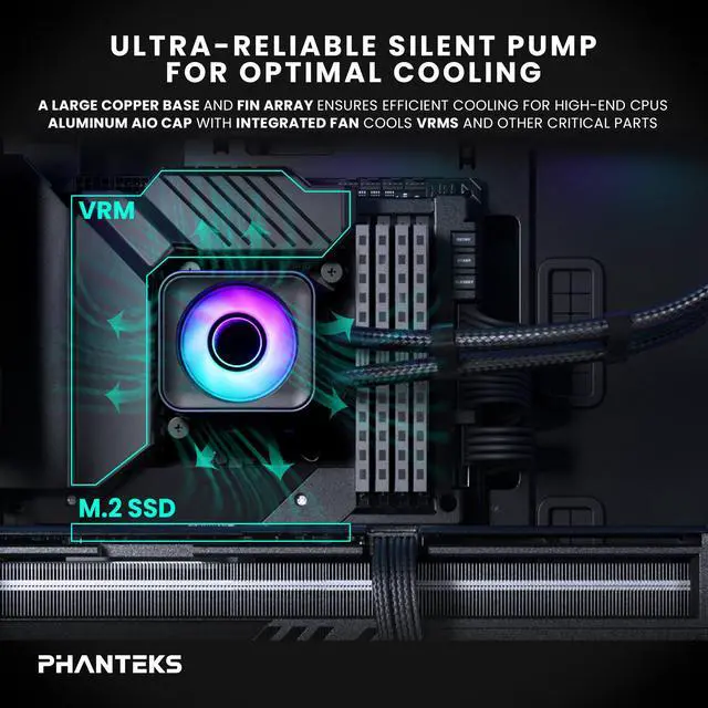 Alt view image 4 of 6 - Phanteks Glacier One 360D30 X2 AIO Liquid CPU Cooler, Evolv X2-Design AIO Cap Design, 3x Performance D30-120 D-RGB Fans, for Intel LGA 1851, 1700, 1200, 115x and AMD AM4/AM5 sockets, Black