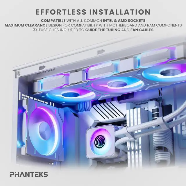 Alt view image 2 of 6 - Phanteks Glacier One 360D30 X2 AIO Liquid CPU Cooler, Evolv X2-Design Cap Design, 3x Performance D30-120 D-RGB Fans, for Intel LGA 1851, 1700, 1200, 115x and AMD AM4/AM5 sockets, White