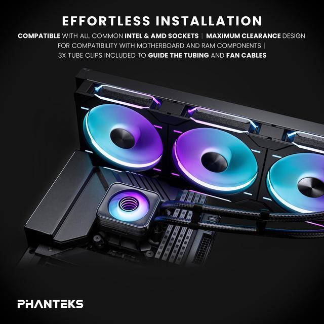 Alt view image 2 of 6 - Phanteks Glacier One 420D30 X2 AIO Liquid CPU Cooler, Evolv X2 Aluminum Cap Design, 3x Performance D30-140 D-RGB Fans, for Intel LGA 1851, 1700, 1200, 115x and AMD AM4/AM5 sockets, Black