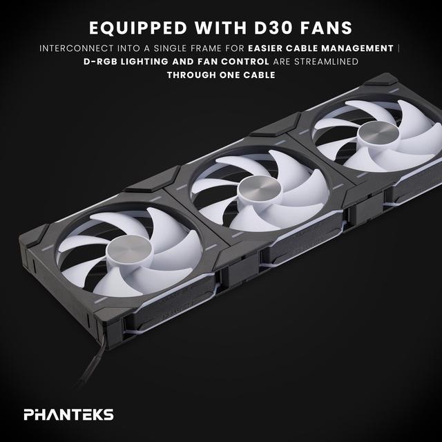 Alt view image 3 of 6 - Phanteks Glacier One 420D30 X2 AIO Liquid CPU Cooler, Evolv X2 Aluminum Cap Design, 3x Performance D30-140 D-RGB Fans, for Intel LGA 1851, 1700, 1200, 115x and AMD AM4/AM5 sockets, Black