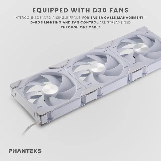 Alt view image 3 of 6 - Phanteks Glacier One 420D30 X2 AIO Liquid CPU Cooler, Evolv X2 Aluminum Cap Design, 3x Performance D30-140 D-RGB Fans, for Intel LGA 1851, 1700, 1200, 115x and AMD AM4/AM5 sockets, White