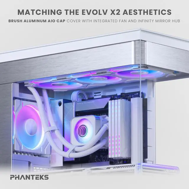Alt view image 5 of 6 - Phanteks Glacier One 420D30 X2 AIO Liquid CPU Cooler, Evolv X2 Aluminum Cap Design, 3x Performance D30-140 D-RGB Fans, for Intel LGA 1851, 1700, 1200, 115x and AMD AM4/AM5 sockets, White