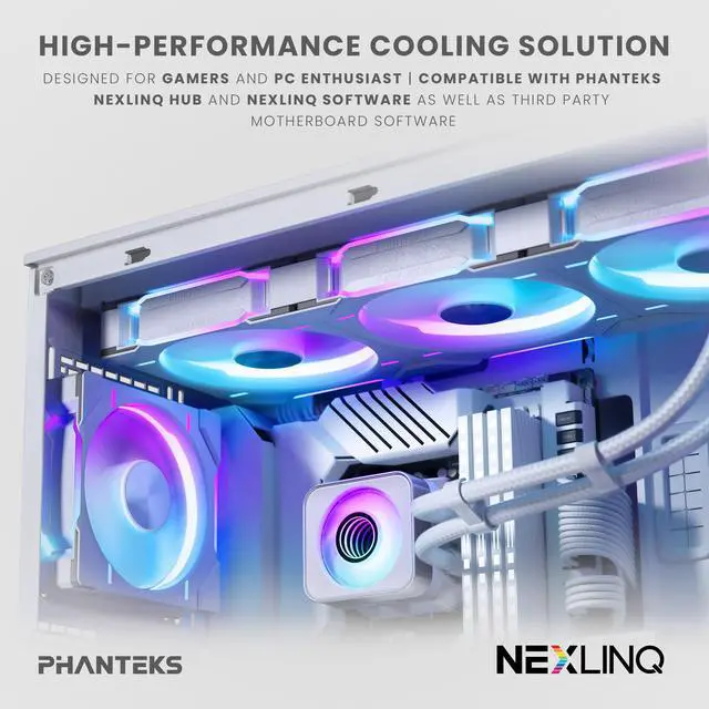 Alt view image 6 of 6 - Phanteks Glacier One 420D30 X2 AIO Liquid CPU Cooler, Evolv X2 Aluminum Cap Design, 3x Performance D30-140 D-RGB Fans, for Intel LGA 1851, 1700, 1200, 115x and AMD AM4/AM5 sockets, White