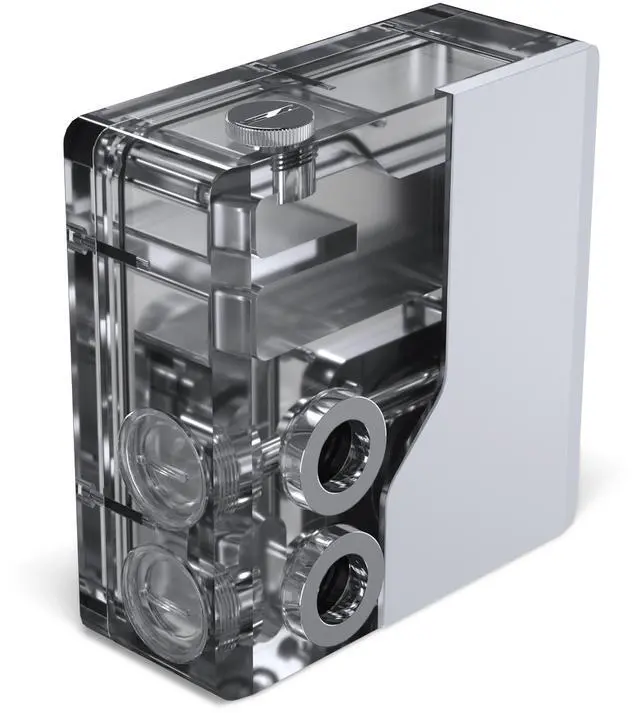 Main image of Phanteks Glacier EZ-Fit 120RES-DDC Body, Compact Reservoir for DDC Pump, Integrated EZ-Fit 16mm Fittings, D-RGB, Pump not included, White