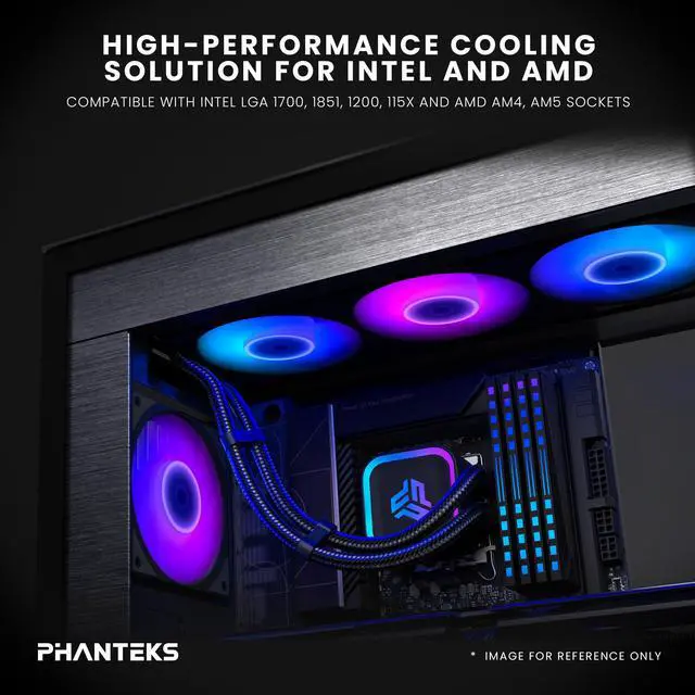 Alt view image 2 of 6 - Phanteks Glacier One 360S25-SE AIO Liquid CPU Cooler, 360 ARGB fan, Black