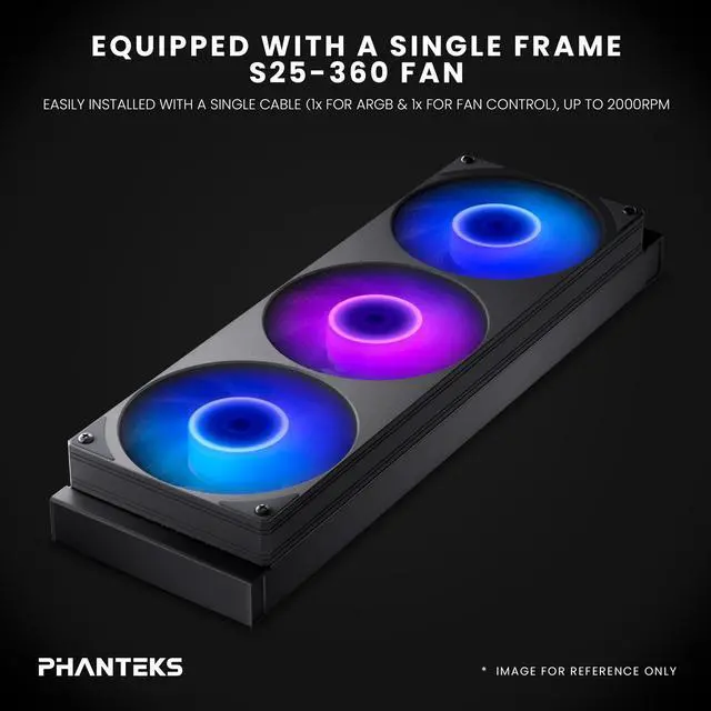 Alt view image 3 of 6 - Phanteks Glacier One 360S25-SE AIO Liquid CPU Cooler, 360 ARGB fan, Black