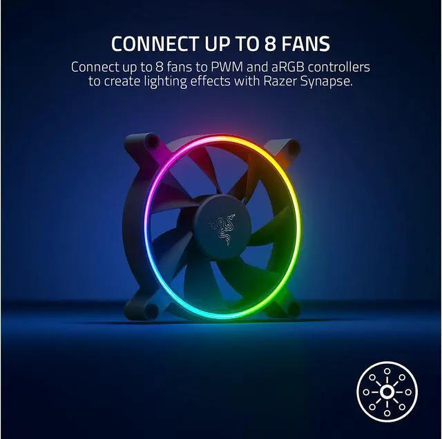 Alt view image 8 of 10 - Razer Kunai Chroma RGB 120MM LED PWM Performance Fan - 3 Fans