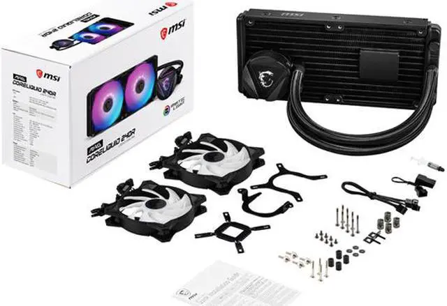 Alt view image 5 of 5 - MSI MAG Series CORELIQUID 240R, ARGB CPU Liquid Cooler (AIO): Rotatable Blockhead Design, 240mm Radiator, Dual 120mm ARGB PWM Fans LGA 1700 / AM5 Compatible