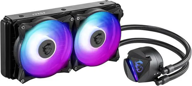 Alt view image 3 of 5 - MSI MAG Series CORELIQUID 240R, ARGB CPU Liquid Cooler (AIO): Rotatable Blockhead Design, 240mm Radiator, Dual 120mm ARGB PWM Fans LGA 1700 / AM5 Compatible
