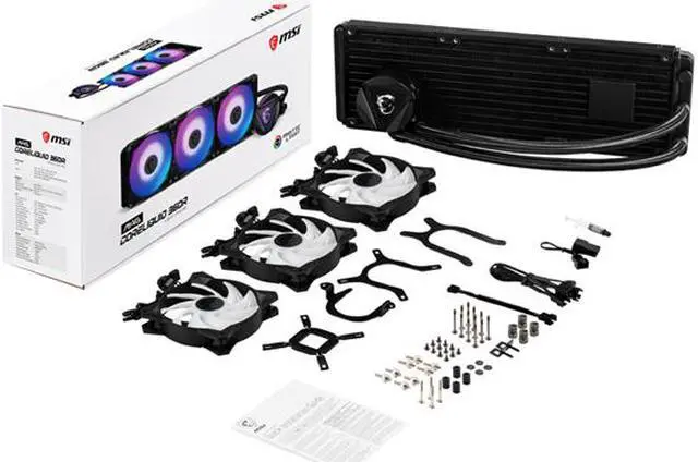 Alt view image 4 of 8 - MSI MAG Series CORELIQUID 360R, ARGB CPU Liquid Cooler (AIO): Rotatable Blockhead Design, 360mm Radiator, Triple 120mm ARGB PWM Fans LGA 1700 / AM5 Compatible