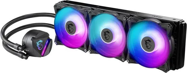 Alt view image 2 of 8 - MSI MAG Series CORELIQUID 360R, ARGB CPU Liquid Cooler (AIO): Rotatable Blockhead Design, 360mm Radiator, Triple 120mm ARGB PWM Fans LGA 1700 / AM5 Compatible