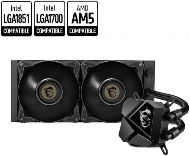 Main image of MSI MAG Series CORELIQUID P240 AIO Liquid CPU Cooler, 240mm Radiator, Dual 120mm PWM Fans LGA 1851, 1700 Ready / AMD AM5 Compatible